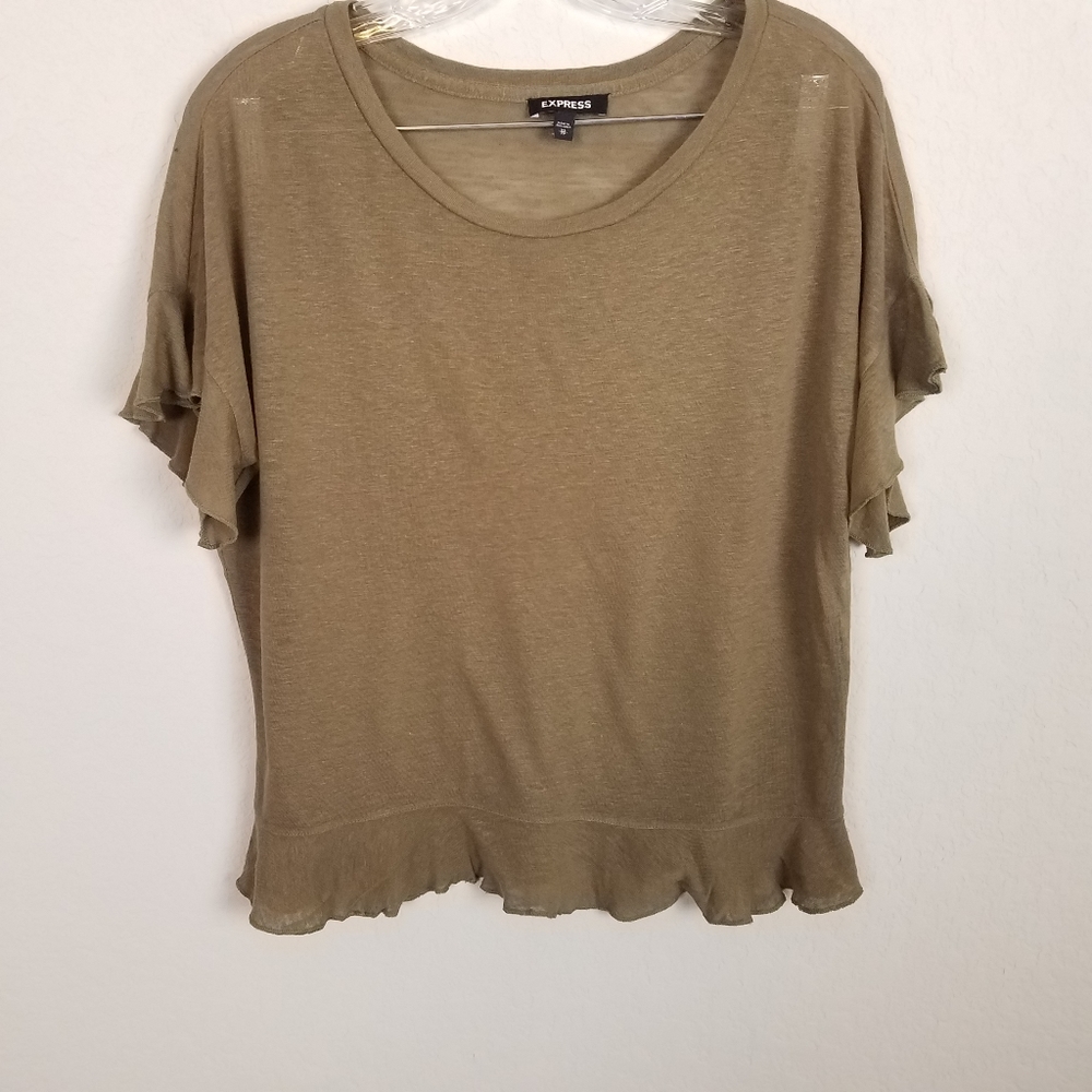 Express olive green ruffle Top